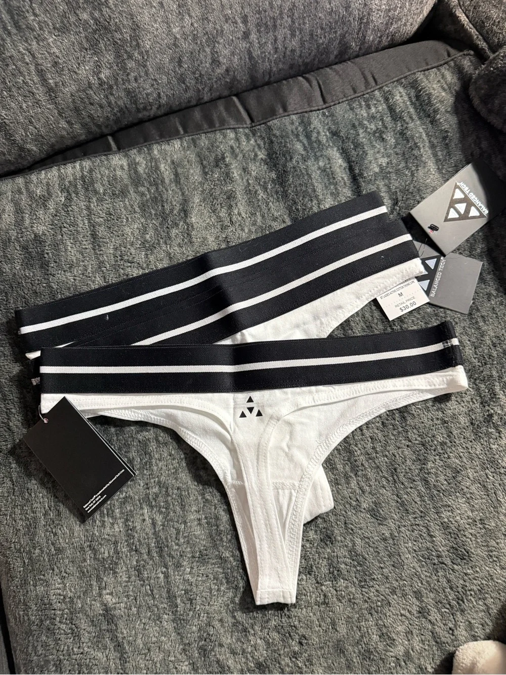 Striped Wide-Waistband White Thong Panty 3-pack